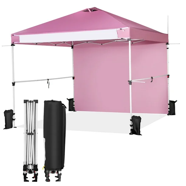 Costway 3 m x 3 m Pabellón Emergente Con Pared Lateral, Carpa Plegable Con Bolsa Enrollable, Barras Cruzadas Colgantes, Cinta para Pancartas, Refugio Portátil de Sombra para Mercado, Patio, Camping
