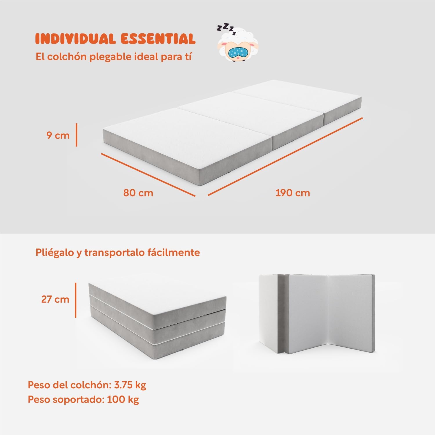 COLORDREAMS | Sofá Cama Matrimonial Plegable – Sillón Multifunción 3 En 1 – Relleno De Espuma – Funda Lavable – Hipoalergénico – Gris