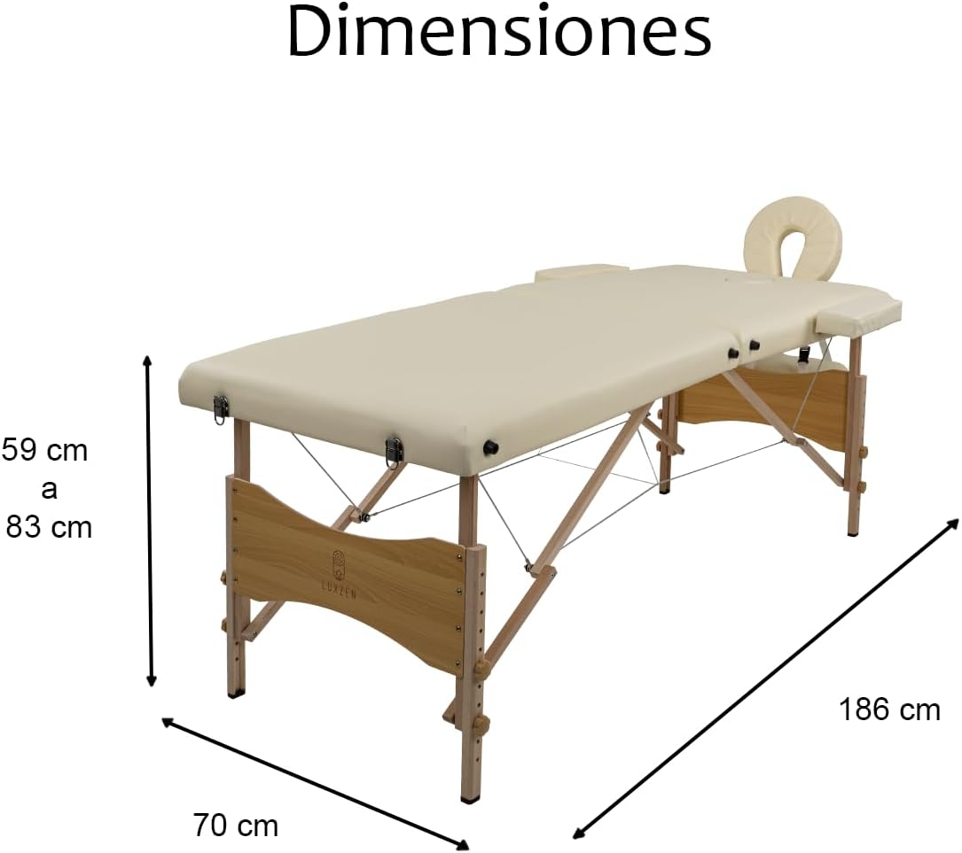 LUXZEN - Cama para Masajes Portatil Plegable Profesional con Estuche y Altura Ajustable Camilla Fisioterapia Ideal para Tatuar SPA Quiropraxia o Facial (Extra Grande 85cm Ancho) (Beige)