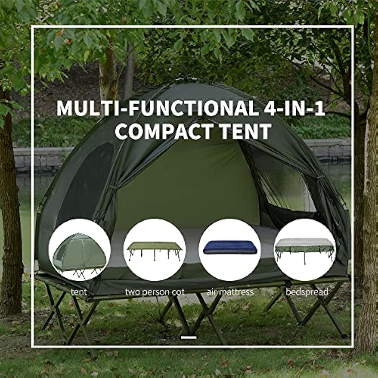 Outsunny - Cuna plegable para 2 personas con tienda, colcha y colchón de aire grueso, tienda de campaña 4 en 1 para senderismo al aire última intervensión, picnic, viajes-almohada