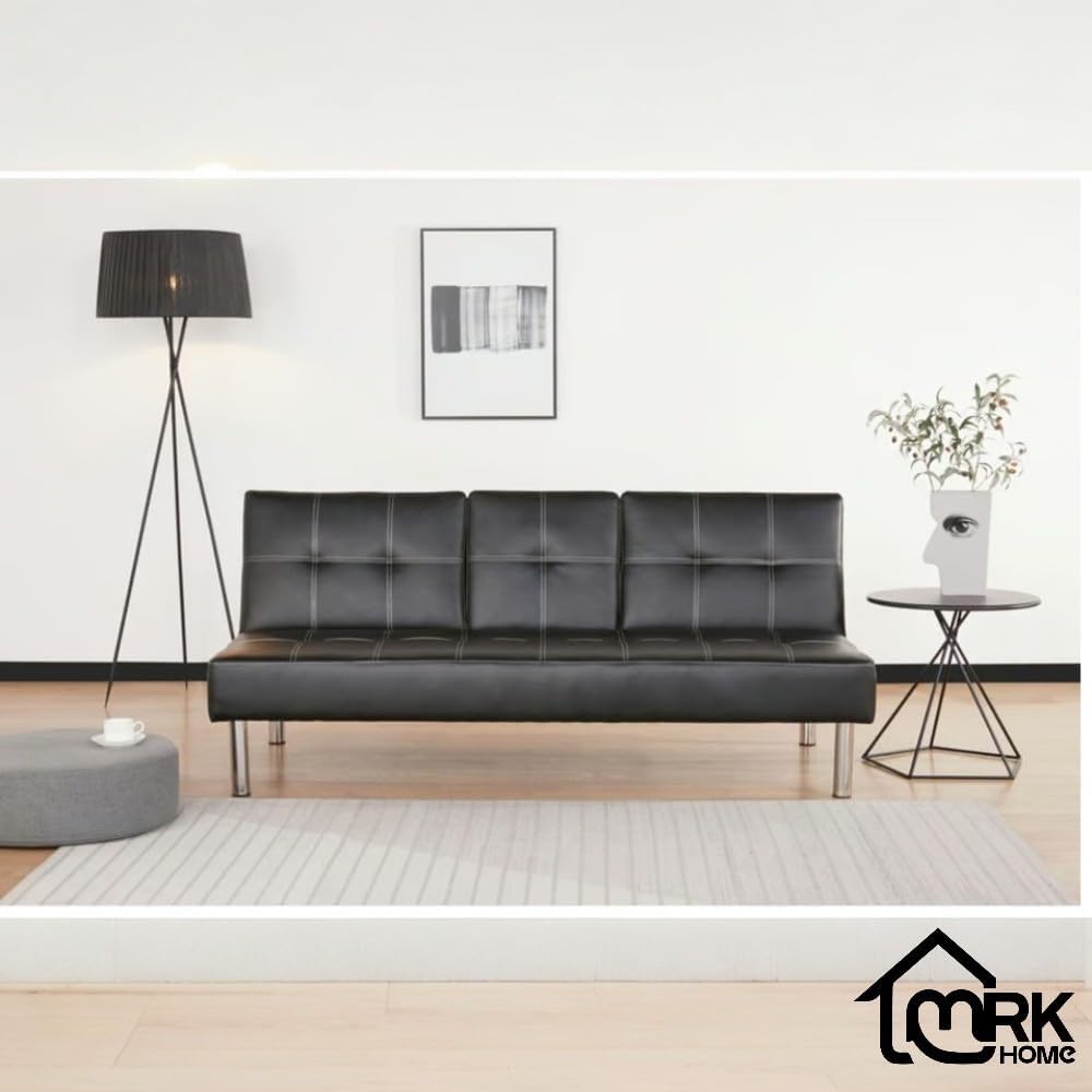 Sofá Cama Reclinable Futón 3 plazas Negro Bonnie De Tela Matrimonial, Soporta 240 Kg, Resistente, Estable, Cómodo, Acolchado