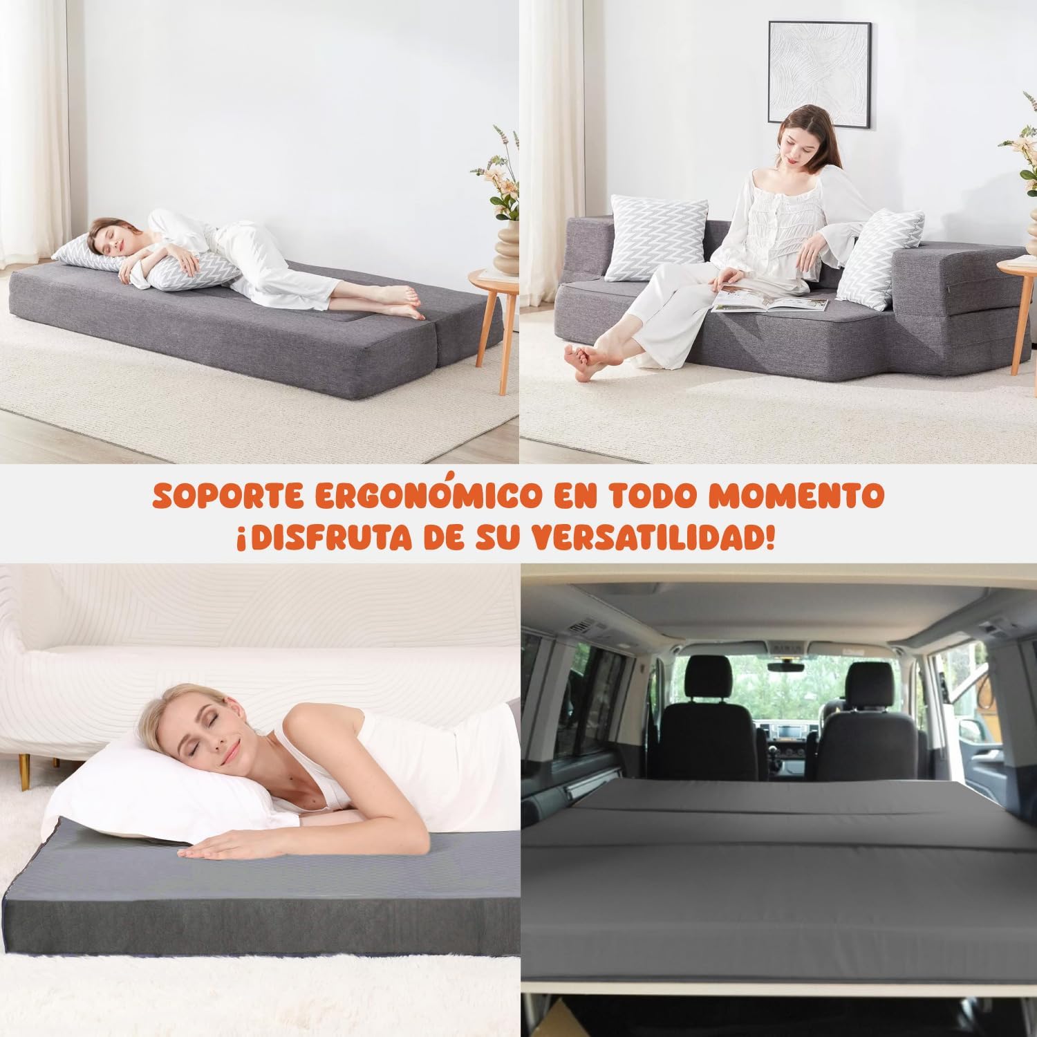 COLORDREAMS | Sofá Cama Matrimonial Plegable – Sillón Multifunción 3 En 1 – Relleno De Espuma – Funda Lavable – Hipoalergénico – Gris