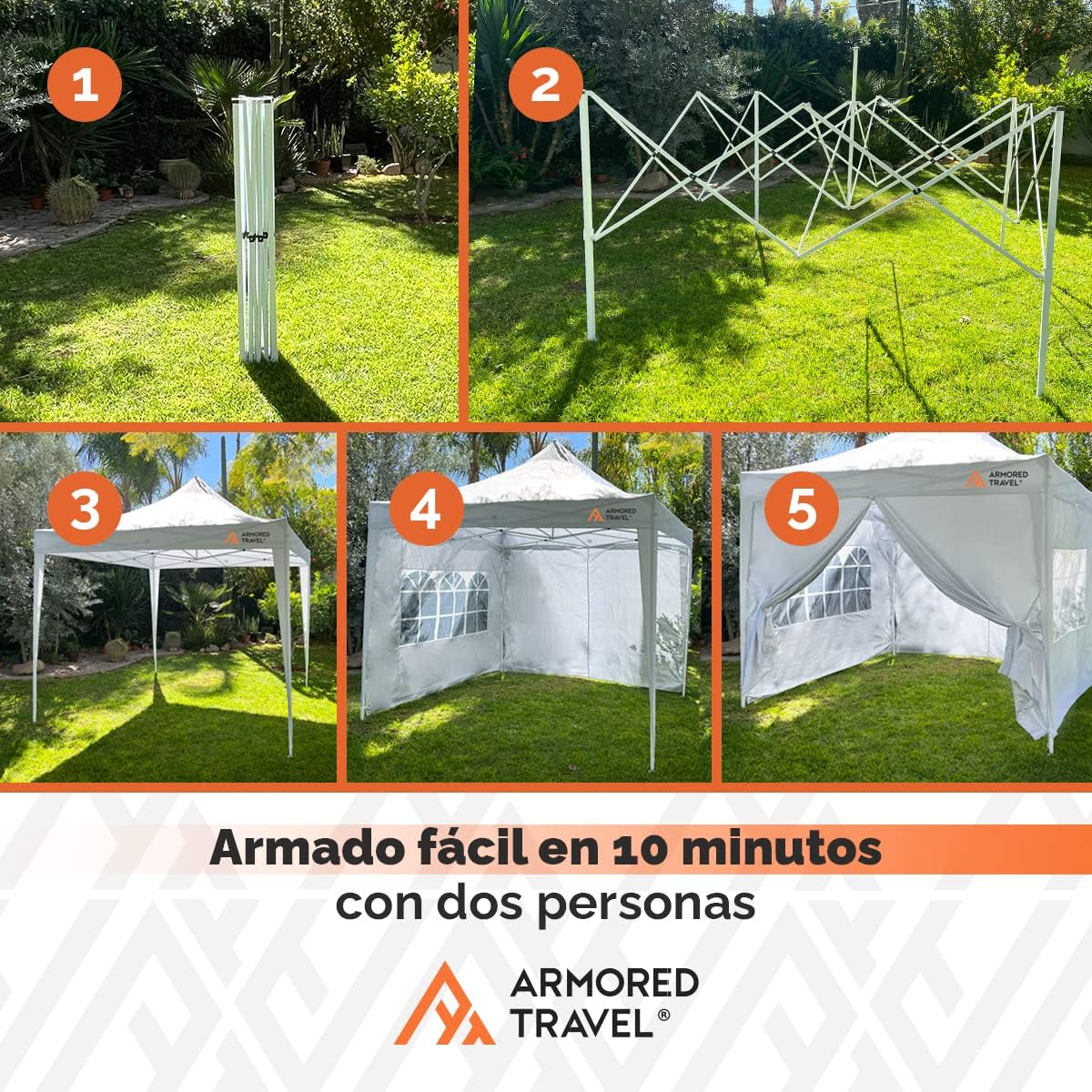 Toldo con Paredes Carpa Plegable Retráctil Impermeable 3x3 M Premium para Exteriores Jardín Armored Travel | Uso comercial | Negocio Uso rudo *Acero Reforzado* + **Maleta Transportadora** + *Estacas* Canopy Tent Gazebo Instant Shelter