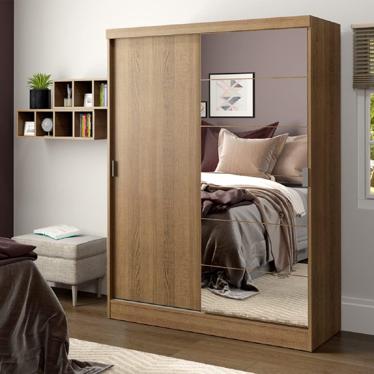 Madesa Ropero Closet con 2 Puertas, 1 Espejo y Pies Luke - Marrón