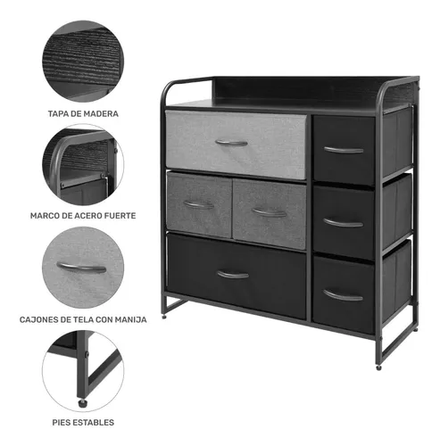Mueble Buro Organizador Comoda Metal 7 Cajoneras Tela Color Café