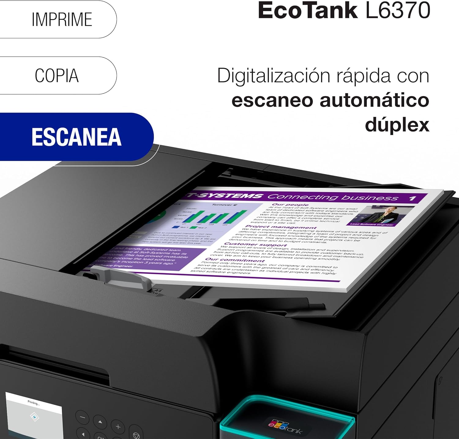 Epson Impresora Multifuncional a Color Inalámbrica con Sistema de Tanque de Tinta EcoTank L6370