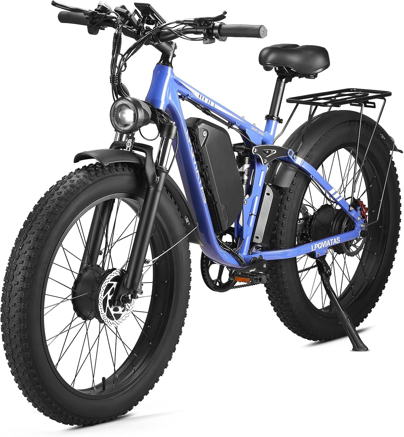 Bicicleta eléctrica de 2000 W para adultos con batería de 52 V 23 AH, 35 MPH de doble motor Ebike neumático gordo de 26 pulgadas para hombres, bicicleta eléctrica de 70 millas con engranajes de 7