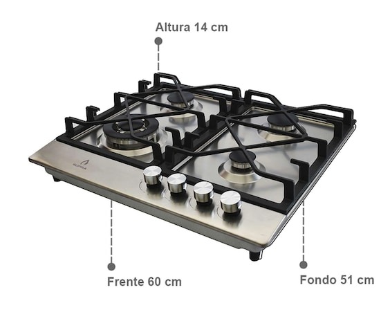 Parrilla Empotrable Supra 87 cm de Gas 4Q-TS-60 Acero Inoxidable