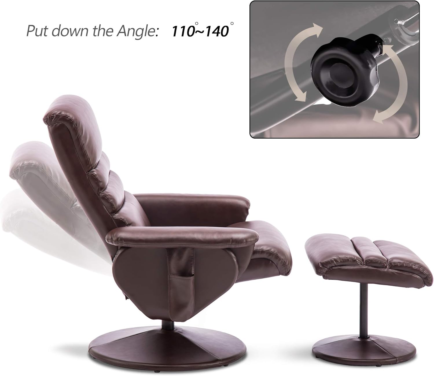 Silla reclinable con otomana, silla reclinable con masaje, silla giratoria de 360 años, piel sintética 7902 (blanco crema)