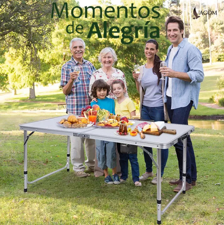 Mesa De Aluminio Plegable Lagom 120*60*70cm Ligero Con Superficie De Melamina Mdf Resistente De Fuego Diseño De Camping Tres Alturas Ajustable Antideslizante Pestillo De Seguridad Para Picnic Barbacoa