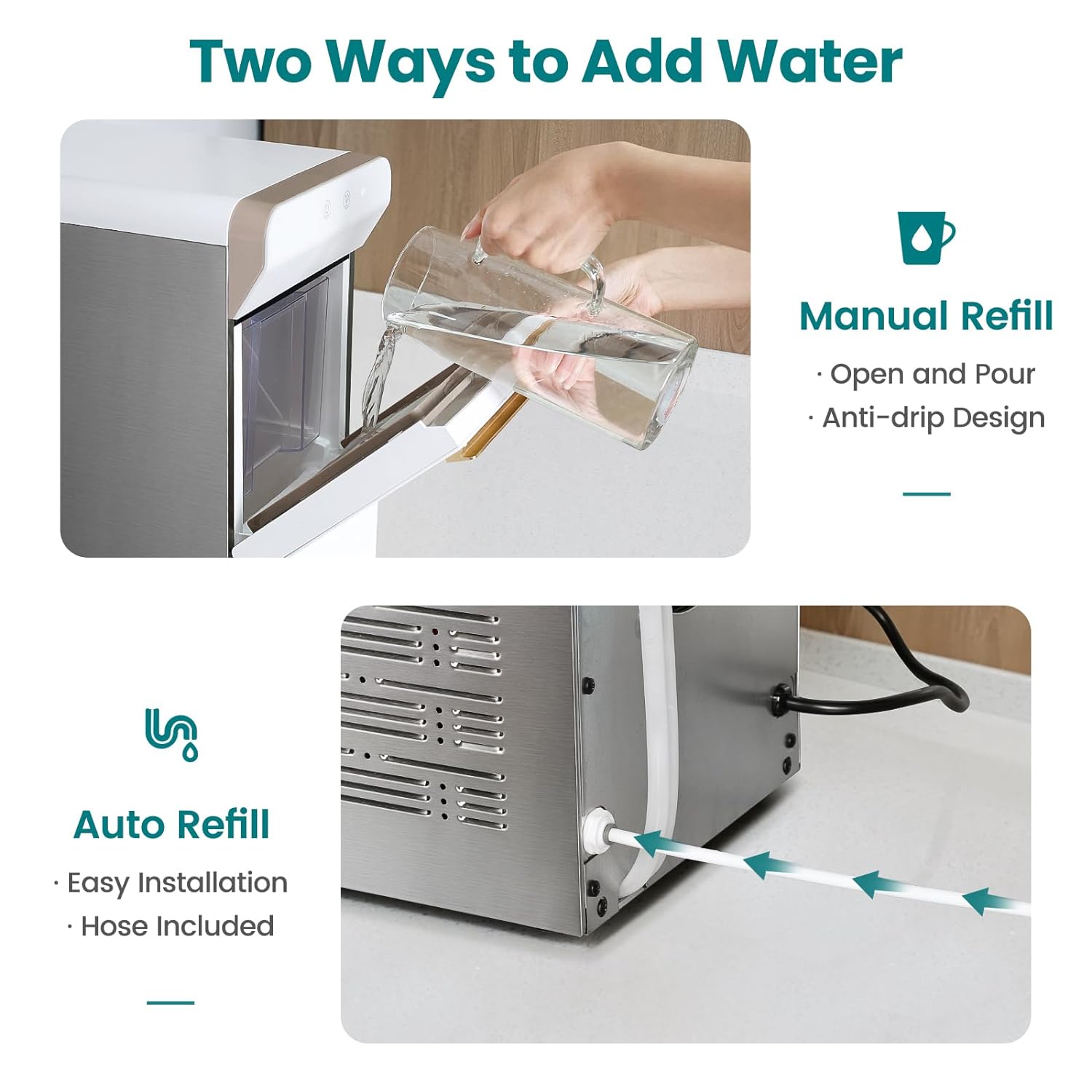 Máquina de hielo para encimera Gevi home V2.0, máquina de hielo con bandeja autolimpiante, simplemente ábrala y vierta para rellenar agua, carcasa de acero inoxidable, se puede colocar debajo del gabinete-----Paño de limpieza