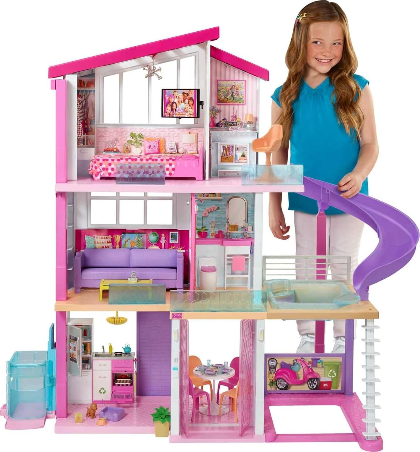 Barbie Estate, Mega Casa de Los Sueños, Casa de Muñecas para niñas de 3 años en adelante, con más de 90 cm de Alto, 8 Habitaciones, Elevador y alberca
