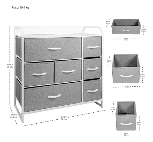 Mueble Buro Organizador Comoda Metal 7 Cajoneras Tela Color Café