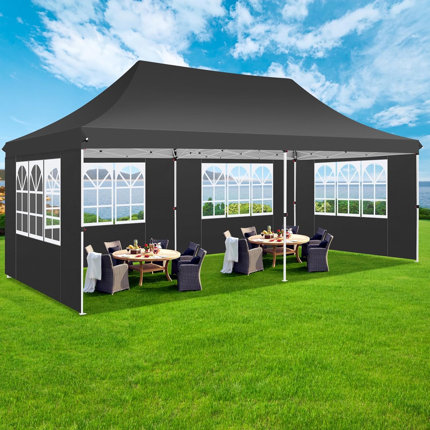 TOOLUCK Canopy - Tienda de campaña desplegable de 10 x 20 pulgadas con paredes laterales, toldo comercial impermeable Ez para exteriores, protección UV de 50 + refugio para eventos, tiendas de campaña
