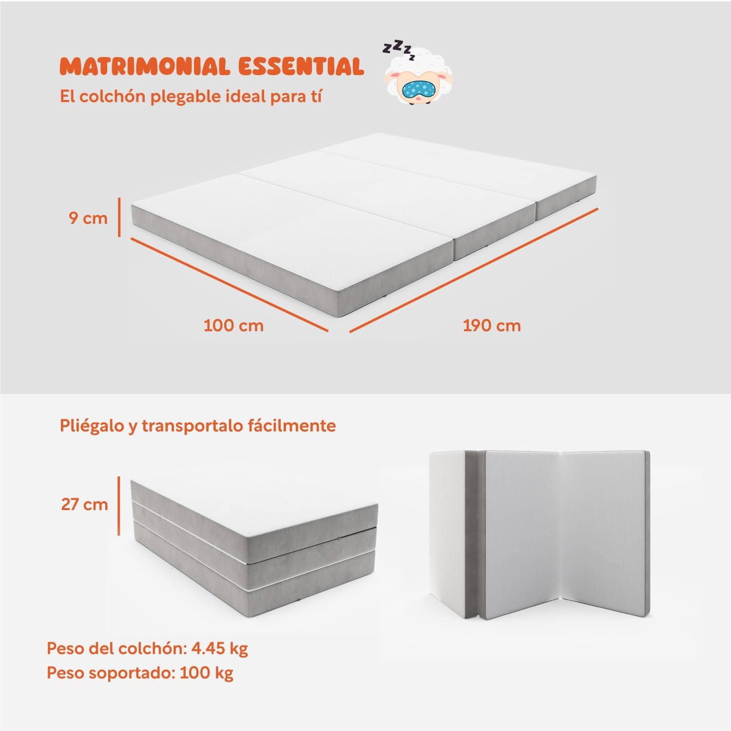COLORDREAMS | Sofá Cama Matrimonial Plegable – Sillón Multifunción 3 En 1 – Relleno De Espuma – Funda Lavable – Hipoalergénico – Gris