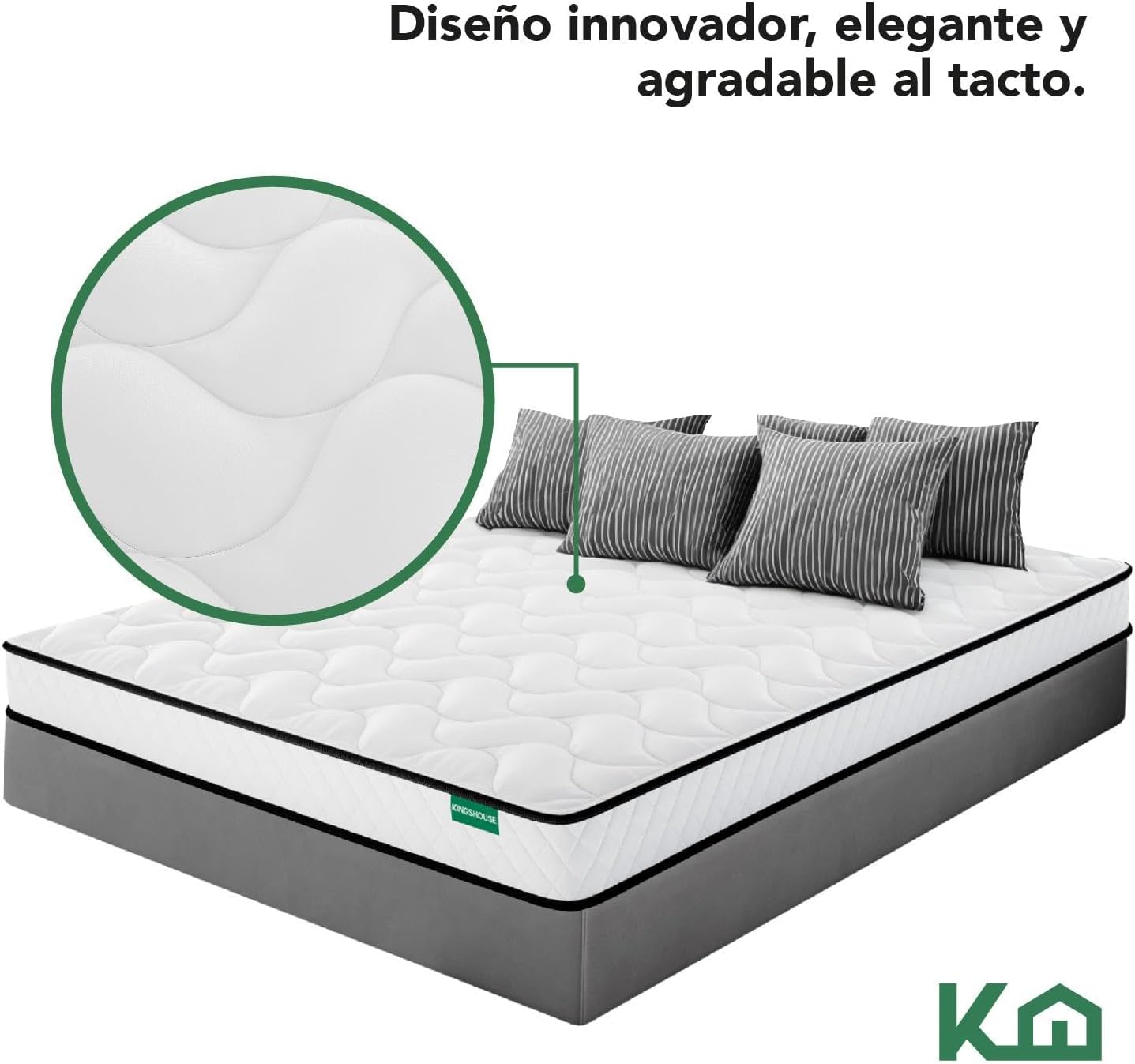Kingshouse | Colchón en Caja Matrimonial Color Gris - Espuma de Alta Densidad - (LAxANxAL) 190x135x15 cm - Antiácaros e Hipoalergénico - Memory Foam, Adaptable y Suave - Firmeza Justa