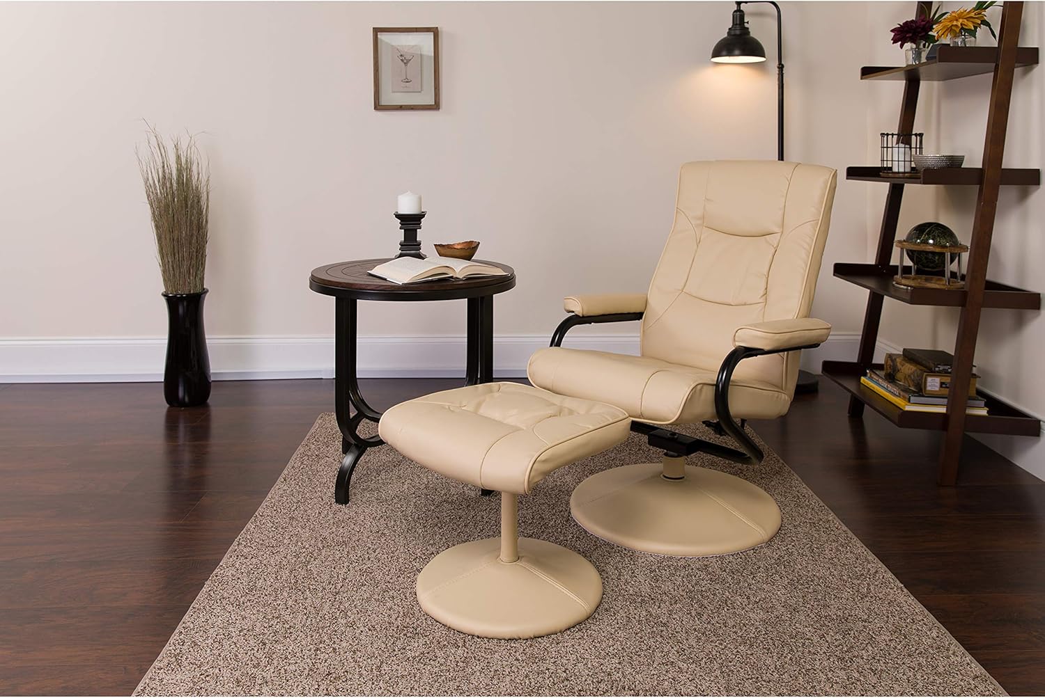 Flash Furniture Rachel - Reclinador y otomano contemporáneo multiposición con Base Envuelta en Piel café Suave