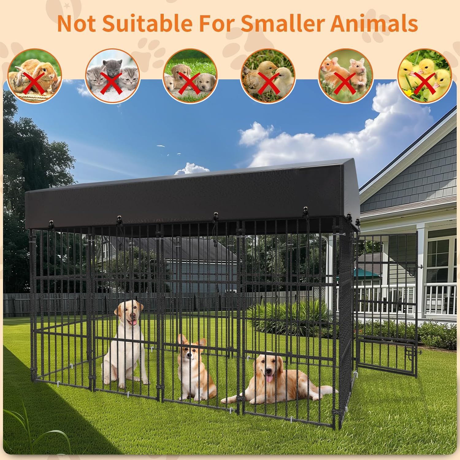 Wisfor Casas para Perros: Perreras Exteriores con Techo 249x120x165 cm Jaulas para Perros Grandes Parque Vallas Corral Cercados para Mascotas de Metal Inoxidable con Cerradura (L)