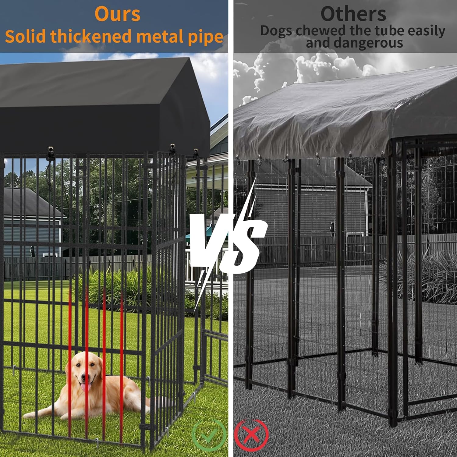 Wisfor Casas para Perros: Perreras Exteriores con Techo 249x120x165 cm Jaulas para Perros Grandes Parque Vallas Corral Cercados para Mascotas de Metal Inoxidable con Cerradura (L)