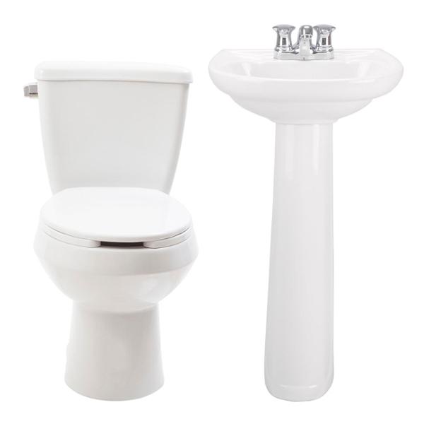 PAQUETE SANITARIO URBAN 2 PIEZAS ALARGADO 3.9 L BLANCO INCLUYE TAZA, TANQUE, LAVABO Y PEDESTAL