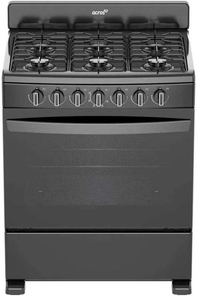 Estufa al piso Acros con puerta panorámica 6 quemadores 30 pulgadas Negro modelo AFR-2000B