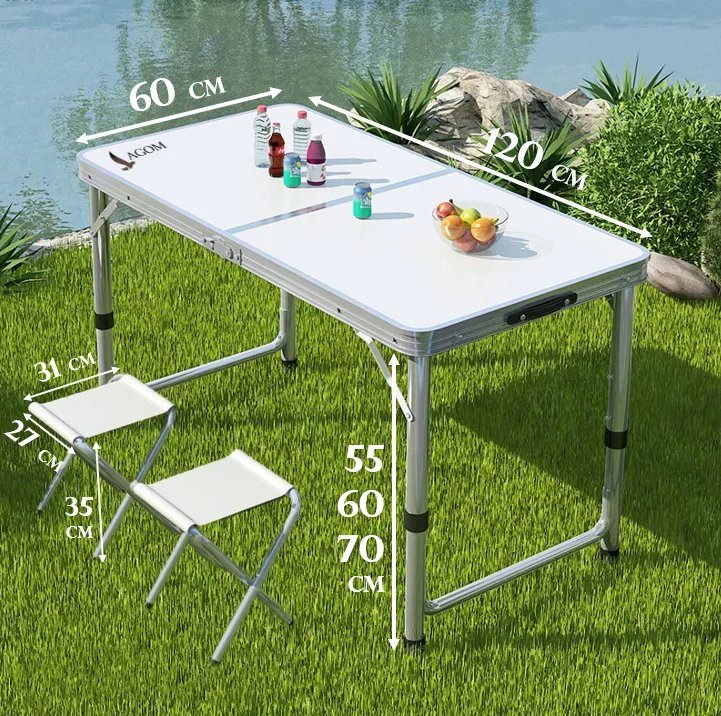 Mesa De Aluminio Plegable Lagom 120*60*70cm Ligero Con Superficie De Melamina Mdf Resistente De Fuego Diseño De Camping Tres Alturas Ajustable Antideslizante Pestillo De Seguridad Para Picnic Barbacoa