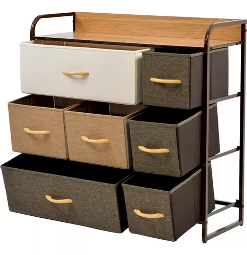 Mueble Buro Organizador Comoda Metal 7 Cajoneras Tela Color Café