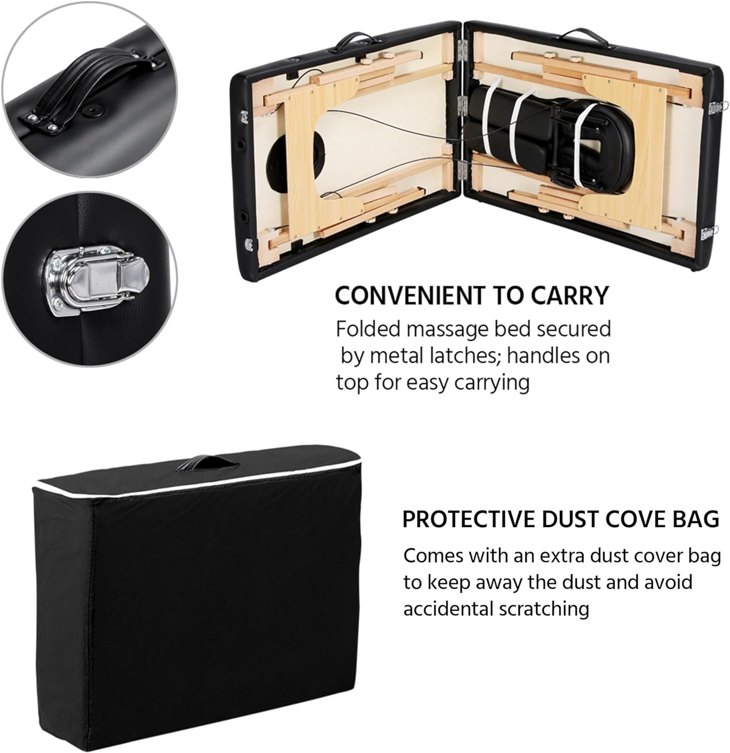 Yaheetech Mesas de masaje, cama de masaje portátil, mesa de terapia de masaje, cama de spa de 84 pulgadas, ajustable, 2 pliegues, cama de salón con bolsa no tejida, color negro
