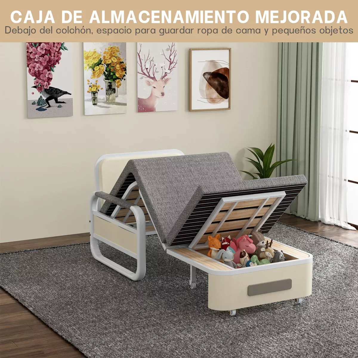 Sofá Cama Individual Plegable Y Con Almacenaje