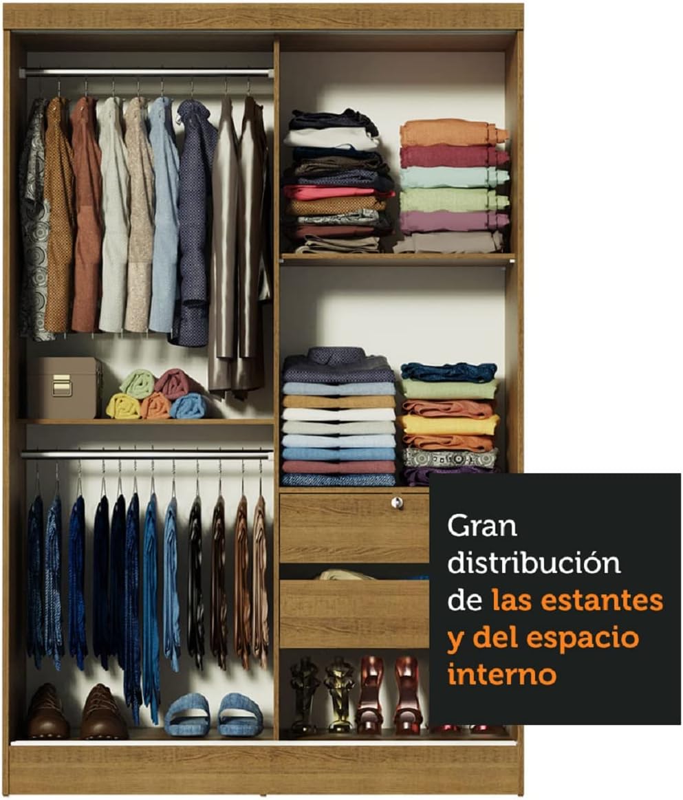 Madesa Ropero Closet con 2 Puertas, 1 Espejo y Pies Luke - Marrón