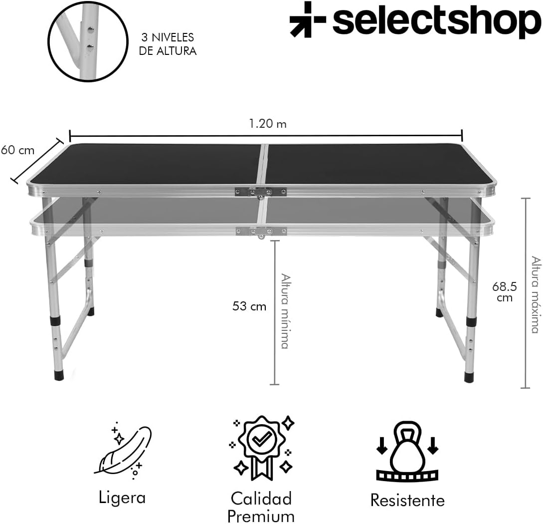 SELECTSHOP Mesa Plegable Portatil Comedor de Camping con 4 Sillas De Tela Taburetes Portatiles Mesa Resistente para Picnic Comedor Ajustable 120 cm-taza
