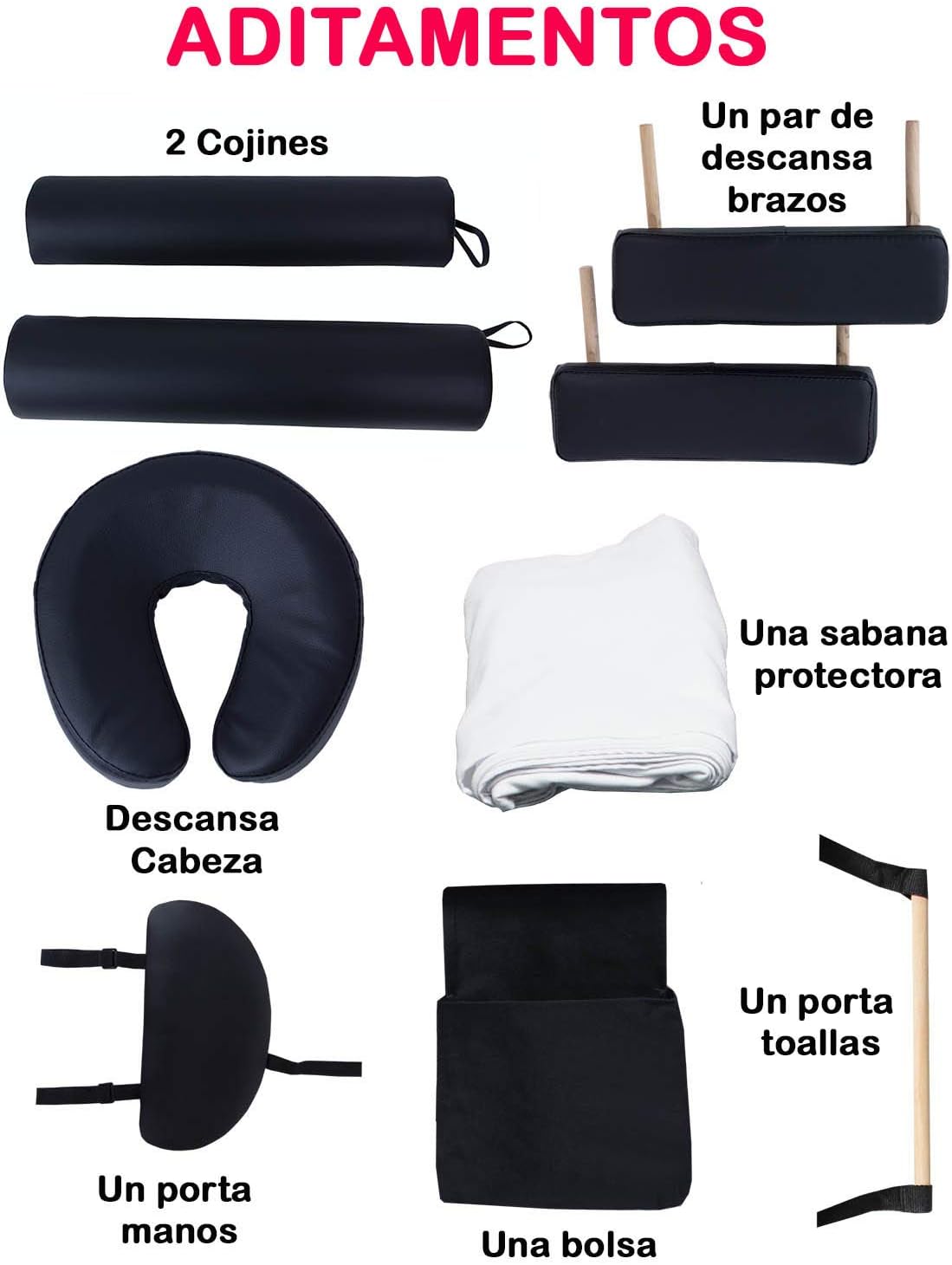Nanofort Cama Masaje Camilla Aditamento Cojines Bolsa Porta Terapia Fisica Tatto Clinica Spa Premium (Negro)