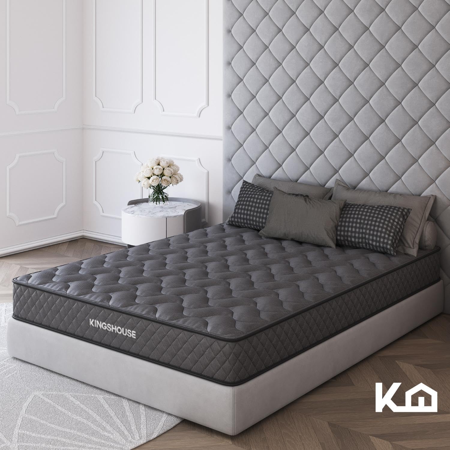 Kingshouse | Colchón en Caja Matrimonial Color Gris - Espuma de Alta Densidad - (LAxANxAL) 190x135x15 cm - Antiácaros e Hipoalergénico - Memory Foam, Adaptable y Suave - Firmeza Justa