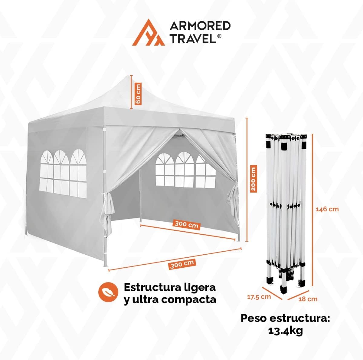 Toldo con Paredes Carpa Plegable Retráctil Impermeable 3x3 M Premium para Exteriores Jardín Armored Travel | Uso comercial | Negocio Uso rudo *Acero Reforzado* + **Maleta Transportadora** + *Estacas* Canopy Tent Gazebo Instant Shelter