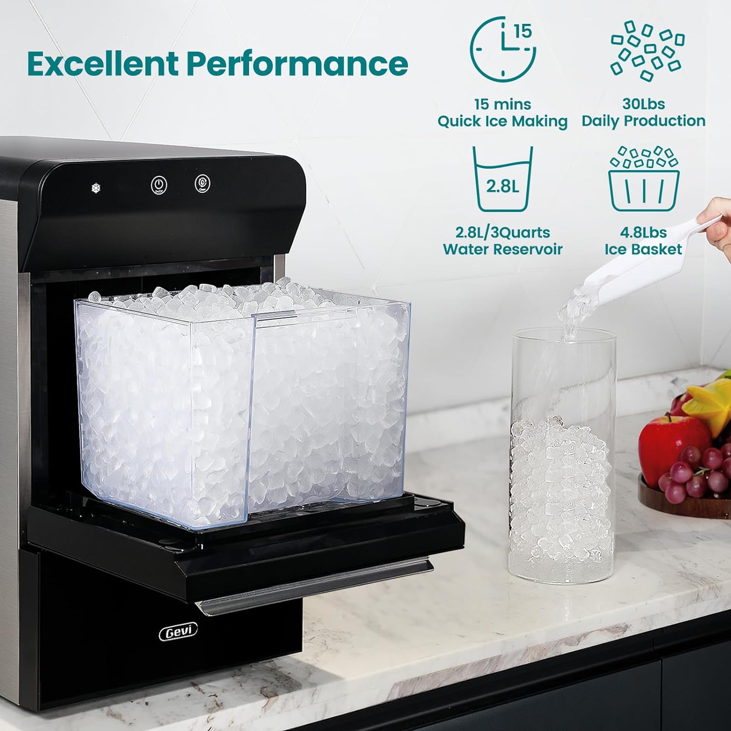 Máquina de hielo para encimera Gevi home V2.0, máquina de hielo con bandeja autolimpiante, simplemente ábrala y vierta para rellenar agua, carcasa de acero inoxidable, se puede colocar debajo del gabinete-----Paño de limpieza