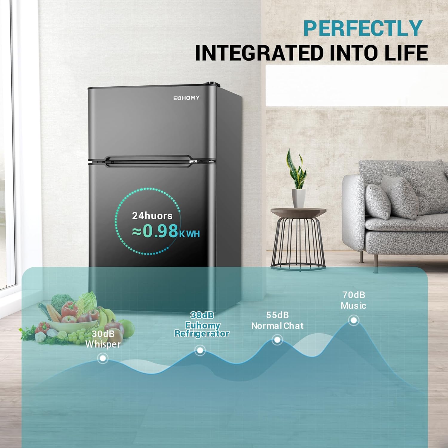 EUHOMY Mini refrigerador con congelador, refrigerador compacto de 3.2 pies cúbicos con congelador, mini refrigerador de 2 puertas con congelador, vertical para recámara, oficina, departamento,