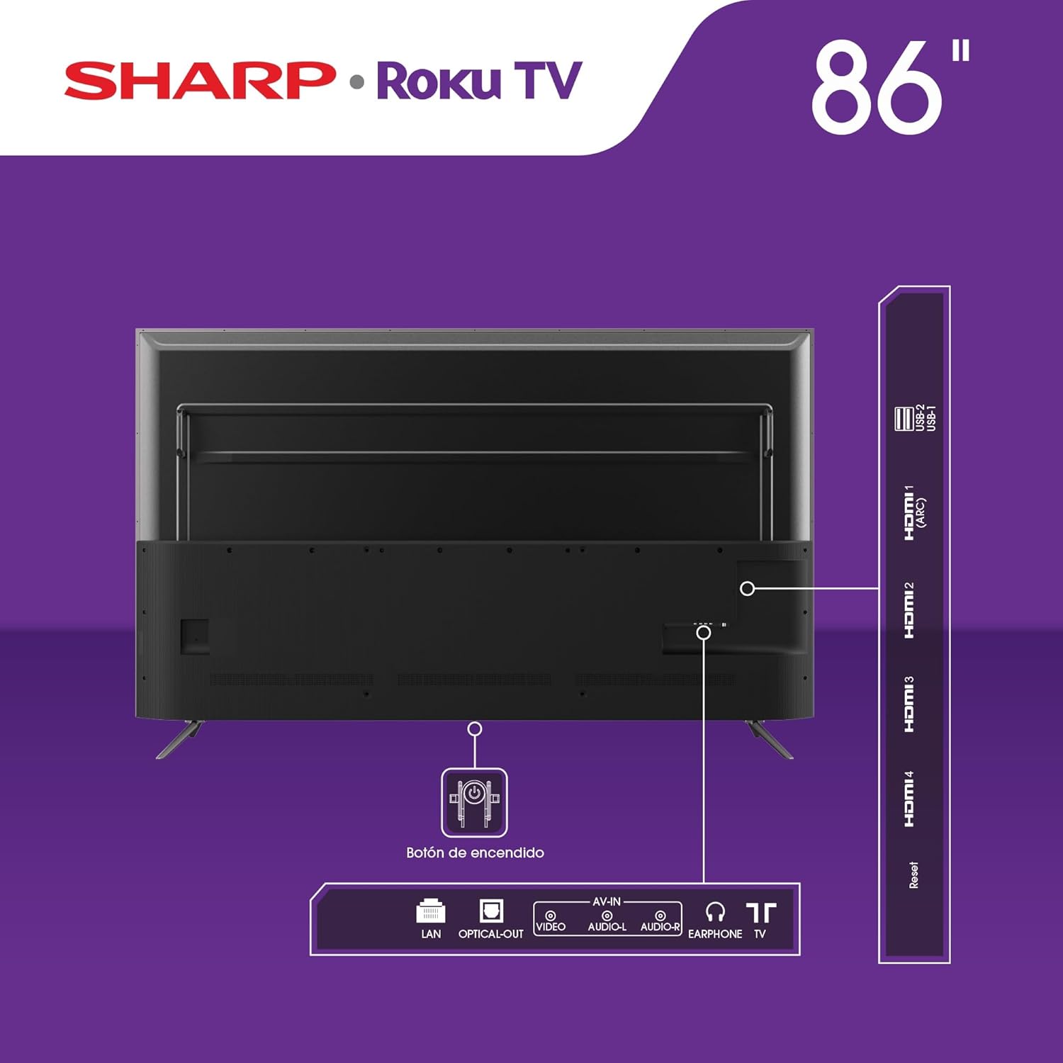 Sharp 4K Smart LED TV de 86" - Roku TV con WiFi