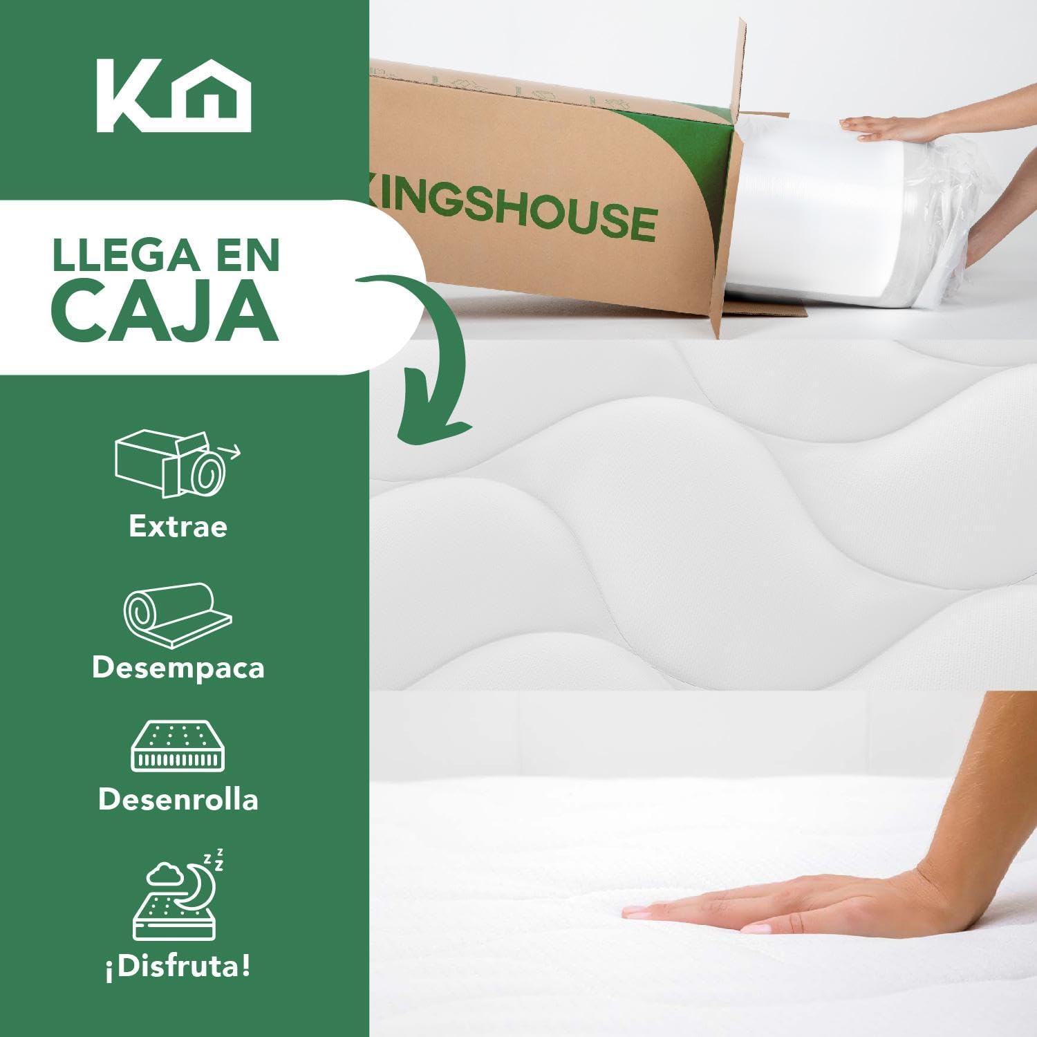 Kingshouse | Colchón en Caja Matrimonial Color Gris - Espuma de Alta Densidad - (LAxANxAL) 190x135x15 cm - Antiácaros e Hipoalergénico - Memory Foam, Adaptable y Suave - Firmeza Justa