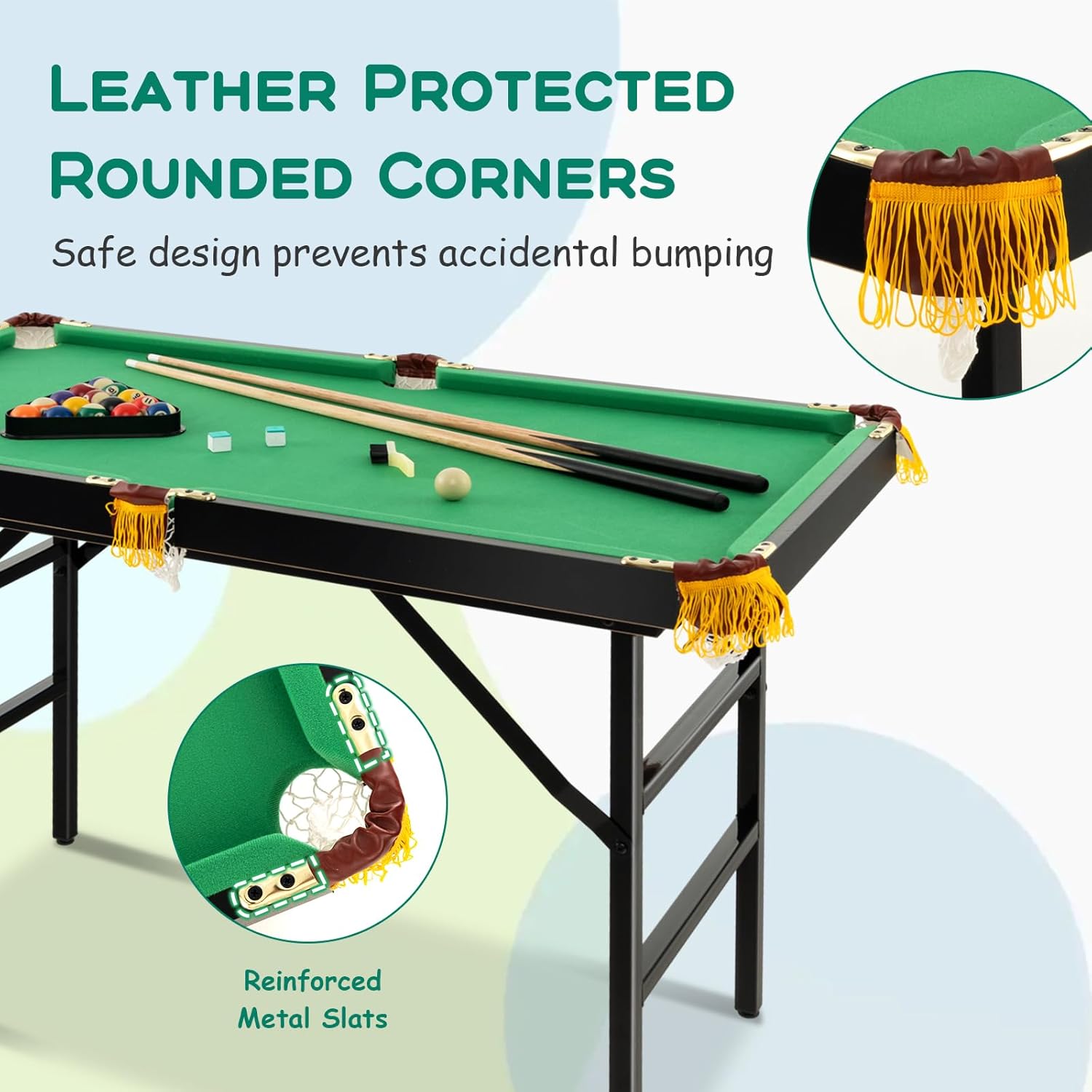 Costzon Mesa de Billar Plegable de 47 Pulgadas, Incluye Bolas, Tacos, Triángulo, Tiza, Cepillo para Polvo, Ideal para Niños y Familias (Negro y Verde)