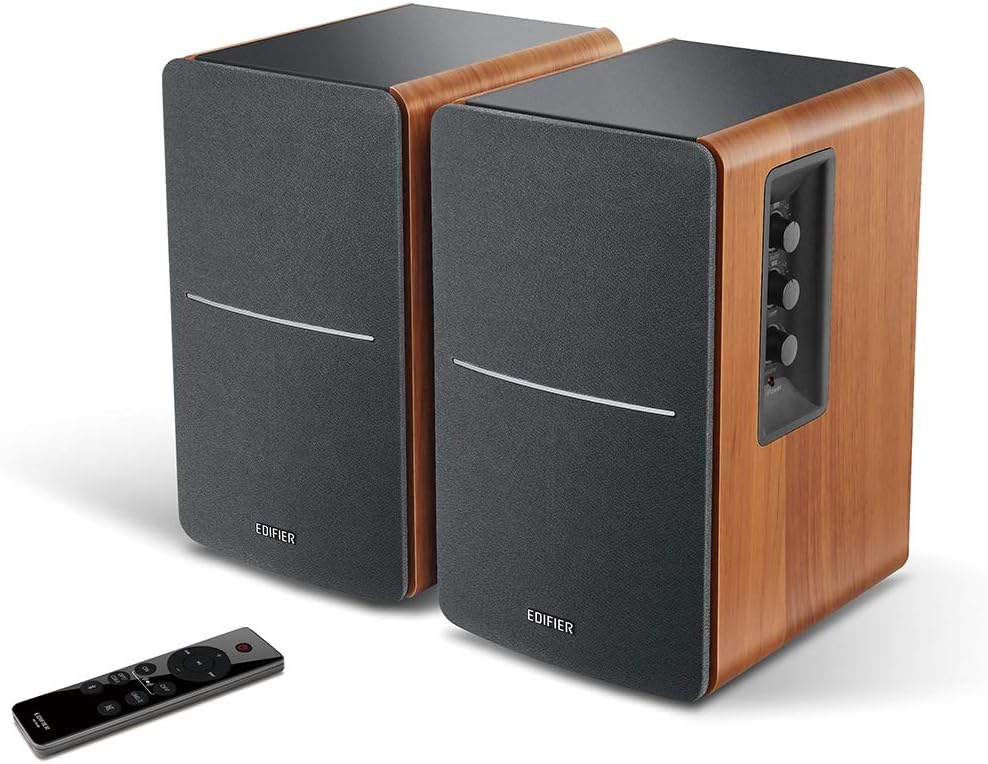 Edifier R1280DBs Altavoces Activos de estantería con Bluetooth - Entrada óptica - Altavoces de Estudio Tipo Monitor 2.0 Wireless - 42W RMS con Salida de línea para subwoofer - Grano de Madera