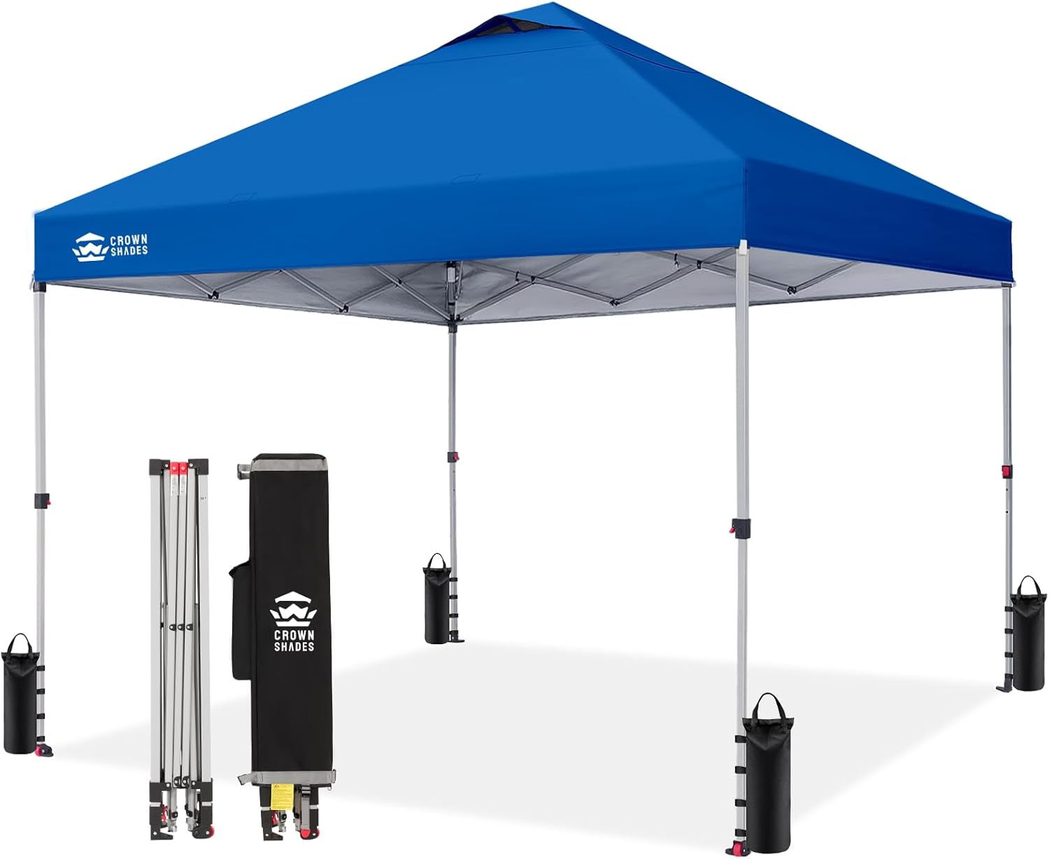 CROWN SHADES Carpa Toldo 3x3 Reforzado Plegable Impermeable | Bloqueo Central de un Clic | Bolsa con Ruedas | Revestimiento Plateado Protección Solar | Ideal para Jardín, Exteriores y Camping (Azul)