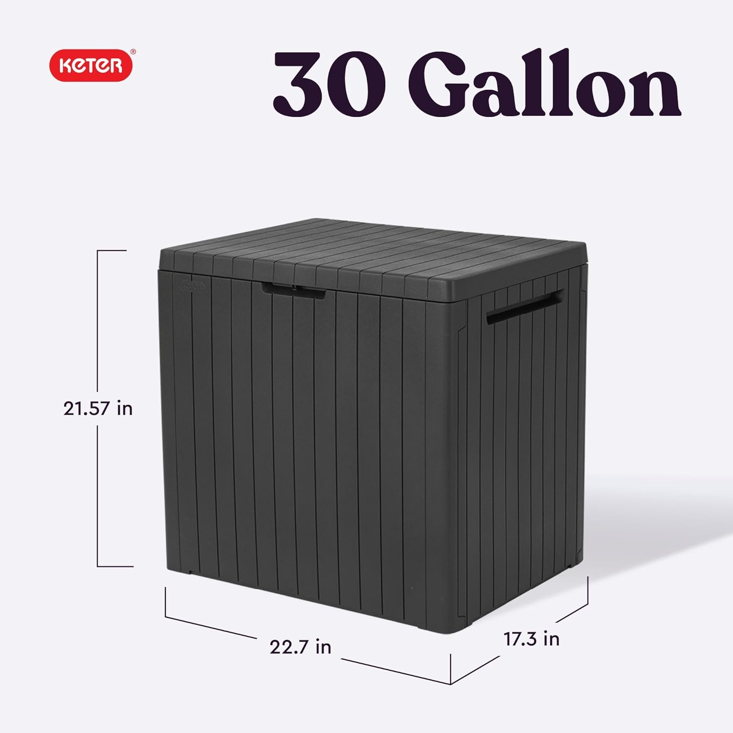 Keter City - Caja de resina de 30 galones para muebles de patio, accesorios de alberca y almacenamiento para juguetes al aire libre, color gris