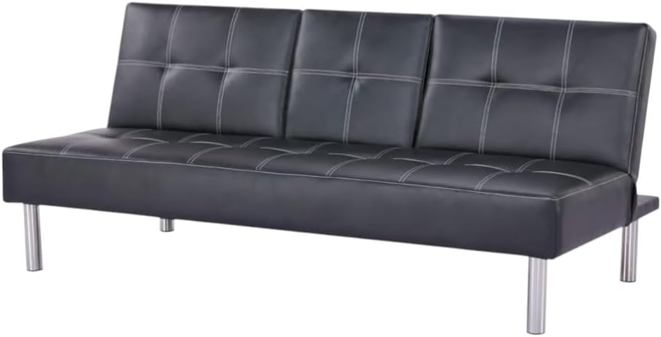 Sofá Cama Reclinable Futón 3 plazas Negro Bonnie De Tela Matrimonial, Soporta 240 Kg, Resistente, Estable, Cómodo, Acolchado