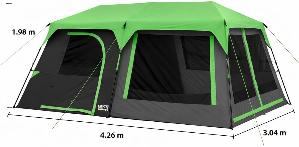 Tienda de CampaÃ±a InstantÃ¡nea Tipo CabaÃ±a para 10 Personas, 4.26x3.04x1.98 m, Light Shield 90% Oscuridad, Impermeable 1200 mm, Verde y Negro, con Divisor