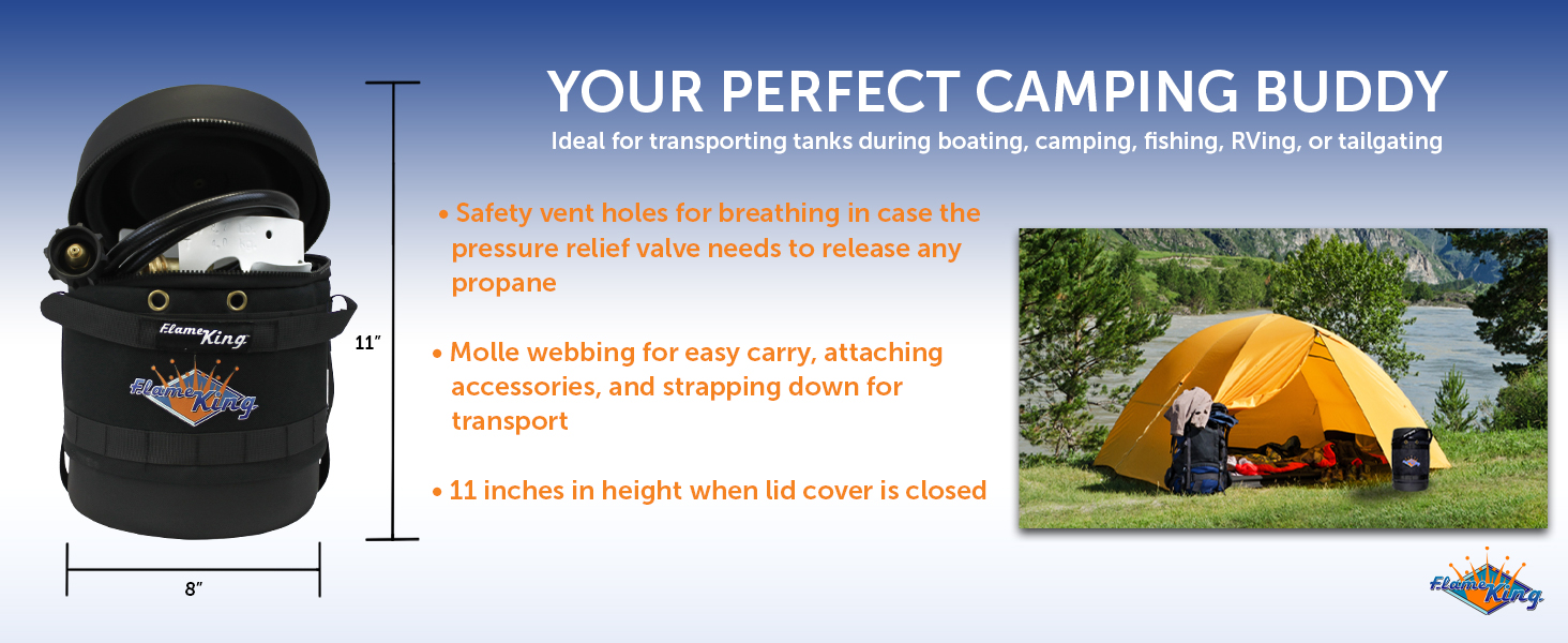 Kit de transportador de gas Flame King, funda protectora aislada, tanque de propano de 3 libras y manguera adaptadora
