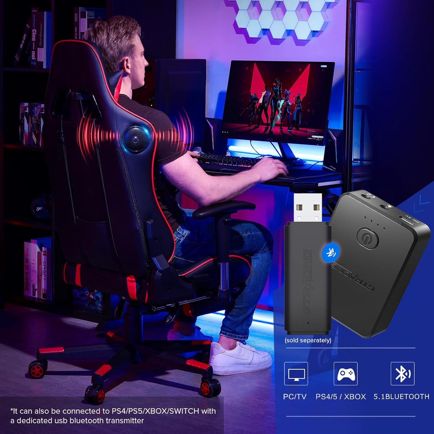 GTRACING - Silla para Juegos con reposapiés y Altavoces Bluetooth, Silla de Videojuegos, ergonómica y Resistente para computadora