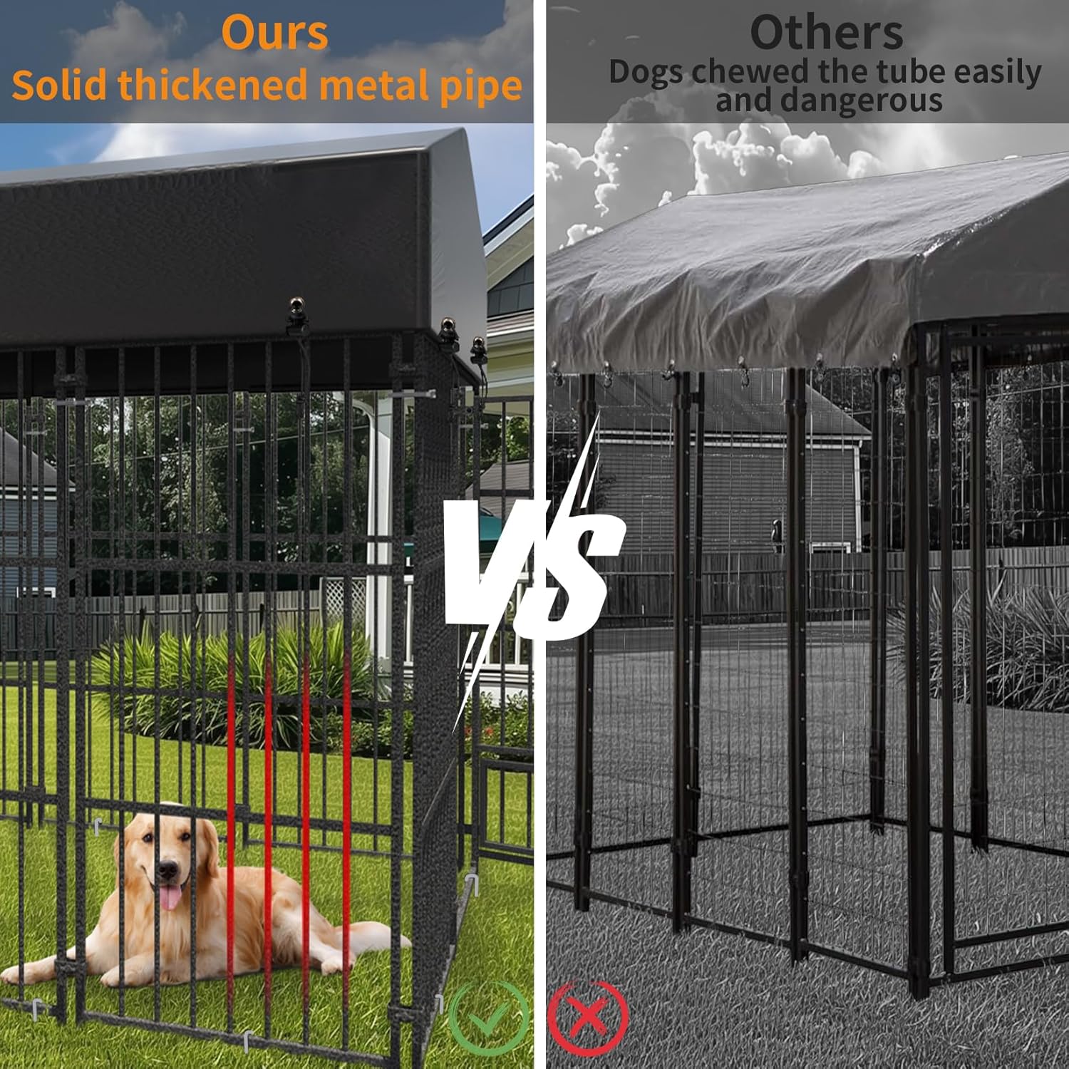 Wisfor Casas para Perros: Perreras Exteriores con Techo 249x120x165 cm Jaulas para Perros Grandes Parque Vallas Corral Cercados para Mascotas de Metal Inoxidable con Cerradura (L)