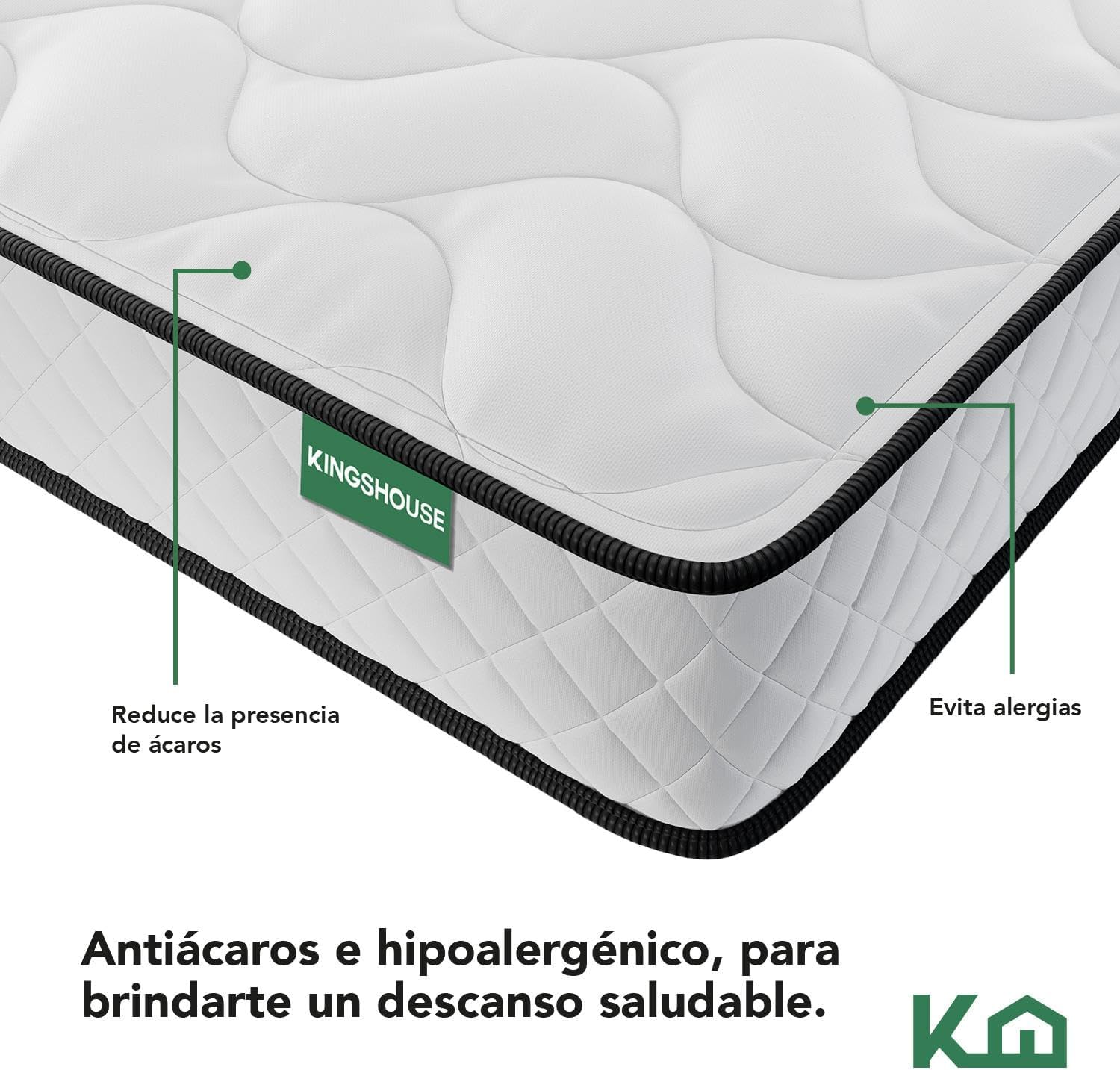Kingshouse | Colchón en Caja Matrimonial Color Gris - Espuma de Alta Densidad - (LAxANxAL) 190x135x15 cm - Antiácaros e Hipoalergénico - Memory Foam, Adaptable y Suave - Firmeza Justa