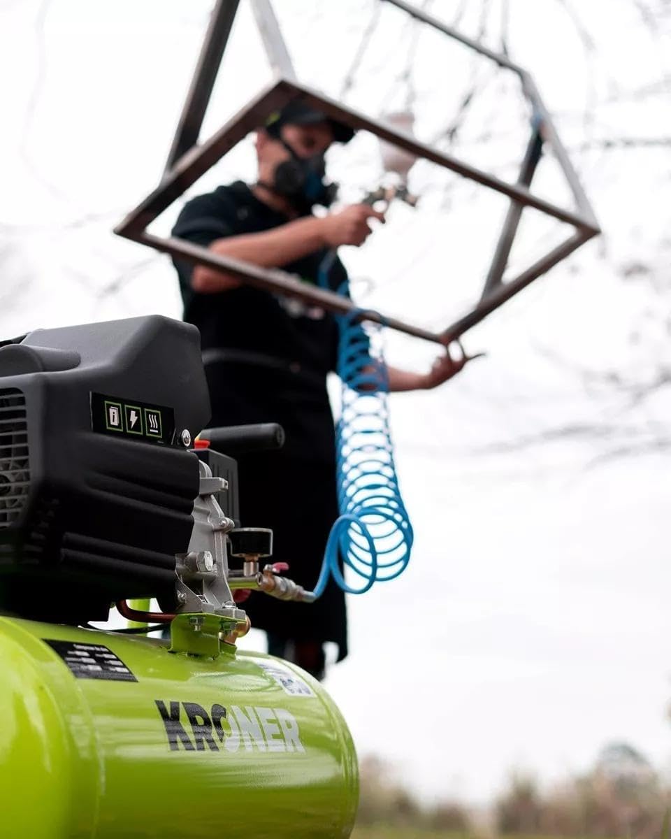 Kroner Compresor de Aire 50 Litros 2.5 HP – Kit de Pintura con Pistola, Manguera y Accesorios, 8 Bar 115 PSI 206 L/min