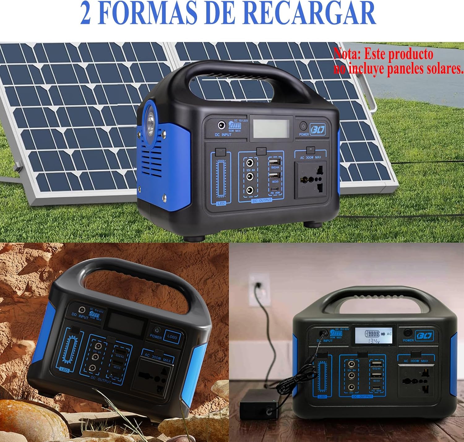 Estación de Energía Portátil con Toma de CA,300W/184wh Banco de Energia con CA/CC/USB/LuzLED,Energía de Respaldo Hogar para Acampar de Emergencia al Aire libre